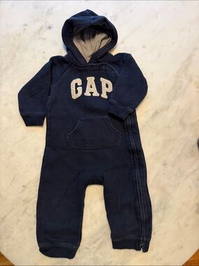 GAP Navy and Gray Hooded Fleece One-Piece Footie